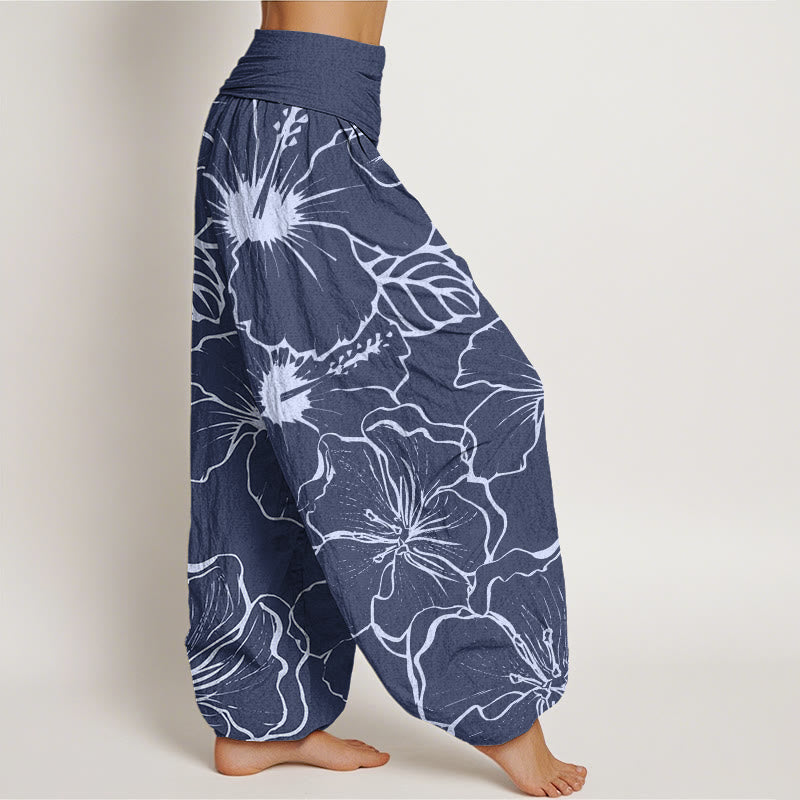 Buddha Stones Morning Glory Flowers Pattern Design Women's Elastic Waist Harem Pants - image 3