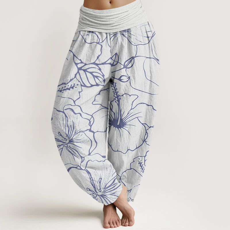 Buddha Stones Morning Glory Flowers Pattern Design Women's Elastic Waist Harem Pants - Snow - US22,UK/AU26,EU54 (6XL) - image 5
