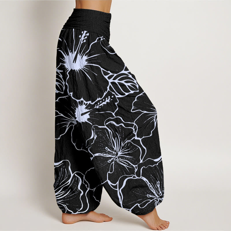 Buddha Stones Morning Glory Flowers Pattern Design Women's Elastic Waist Harem Pants - image 10