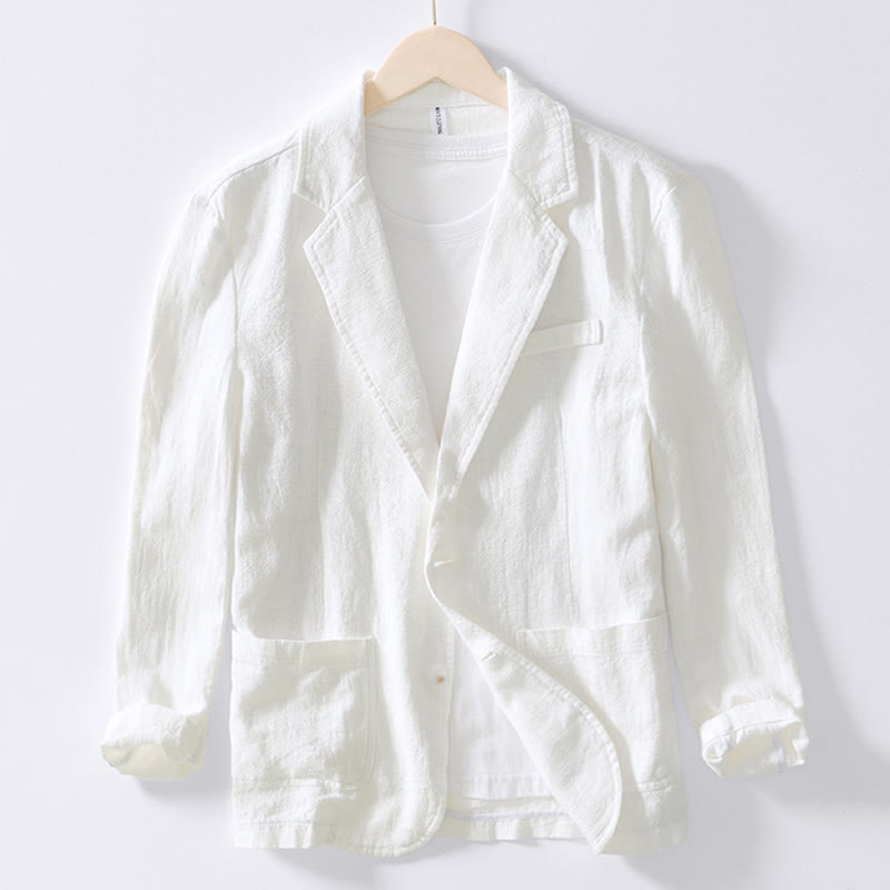 Buddha Stones Long Sleeve Button Placket Design Men's Cotton Linen Jacket Shirt With Pockets - White - US/UK/AU44,EU54 (4XL) - image 5