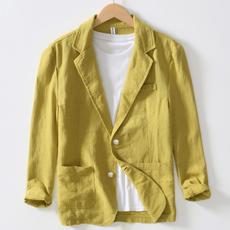 Buddha Stones Long Sleeve Button Placket Design Men's Cotton Linen Jacket Shirt With Pockets - Yellow - US/UK/AU44,EU54 (4XL) - image 21