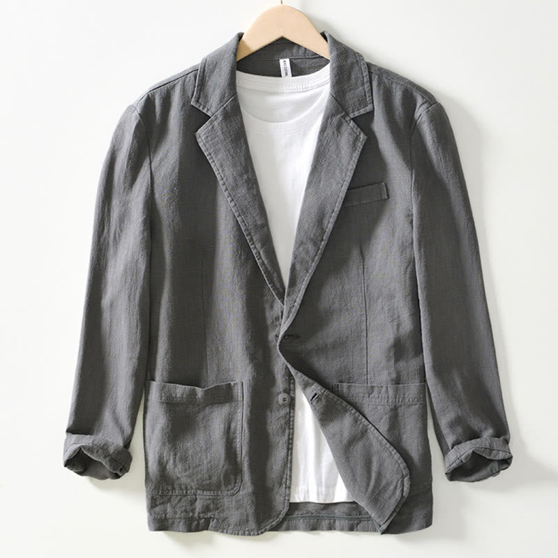 Buddha Stones Long Sleeve Button Placket Design Men's Cotton Linen Jacket Shirt With Pockets - SlateGray - US/UK/AU44,EU54 (4XL) - image 27