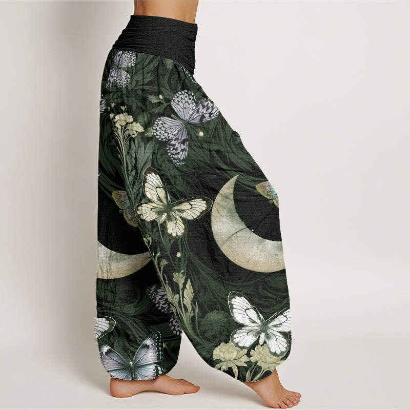 Buddha Stones Butterfly Flowers Crescent Moon Pattern Design Women's Elastic Waist Harem Pants - image 7