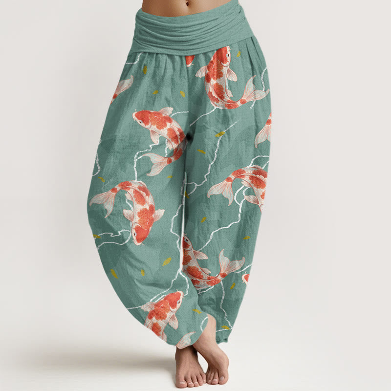 Buddha Stones Red White Koi Fish Pattern Design Women's Elastic Waist Harem Pants - MediumTurquoise - US22,UK/AU26,EU54 (6XL) - image 5