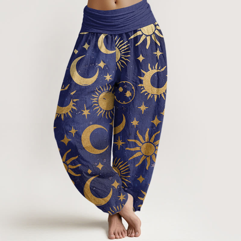 Buddha Stones Crescent Moon Sun Stars Pattern Design Women's Elastic Waist Harem Pants - SlateBlue - US22,UK/AU26,EU54 (6XL) - image 5