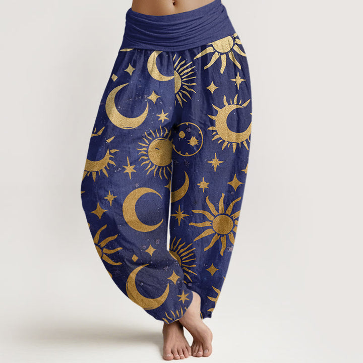 Buddha Stones Crescent Moon Sun Stars Pattern Design Women's Elastic Waist Harem Pants - SlateBlue - US22,UK/AU26,EU54 (6XL) - image 5
