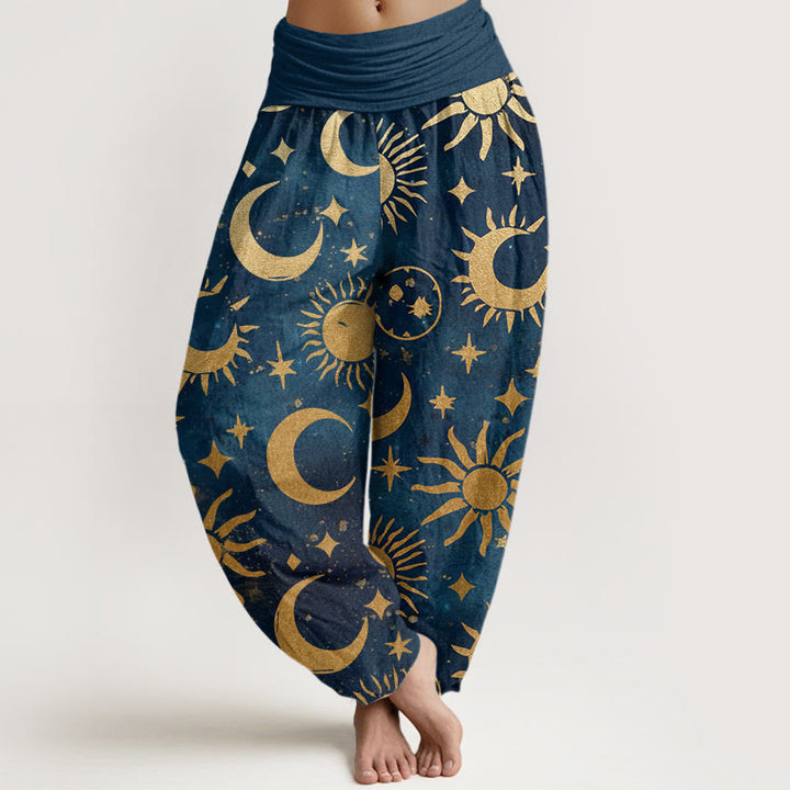 Buddha Stones Crescent Moon Sun Stars Pattern Design Women's Elastic Waist Harem Pants - RoyalBlue - US22,UK/AU26,EU54 (6XL) - image 8