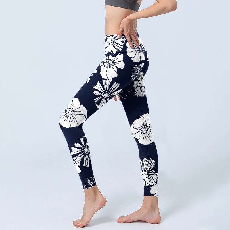 Buddha Stones Large White Petals Plants Pattern Print Gym Leggings Women's Yoga Pants - image 3