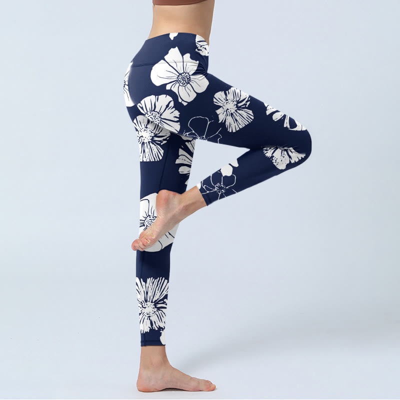 Buddha Stones Large White Petals Plants Pattern Print Gym Leggings Women's Yoga Pants - image 4