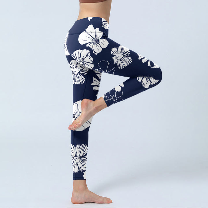 Buddha Stones Large White Petals Plants Pattern Print Gym Leggings Women's Yoga Pants - image 4