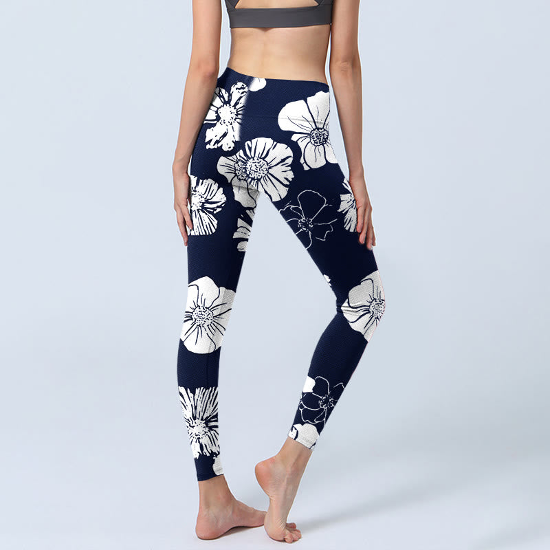 Buddha Stones Large White Petals Plants Pattern Print Gym Leggings Women's Yoga Pants - image 5