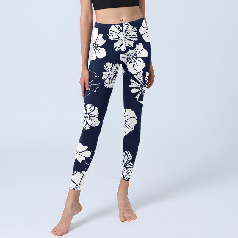 Buddha Stones Large White Petals Plants Pattern Print Gym Leggings Women's Yoga Pants - image 6