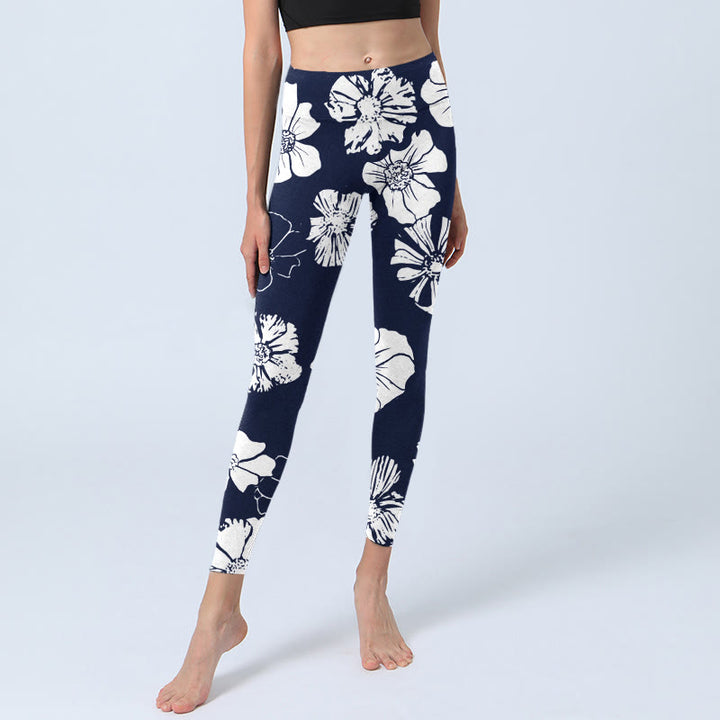 Buddha Stones Large White Petals Plants Pattern Print Gym Leggings Women's Yoga Pants - image 6