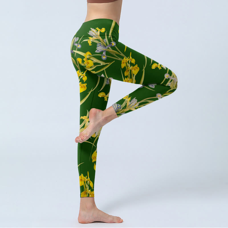 Buddha Stones Green Iris Pattern Print Gym Leggings Women's Yoga Pants - image 4