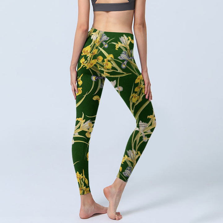 Buddha Stones Green Iris Pattern Print Gym Leggings Women's Yoga Pants - image 5