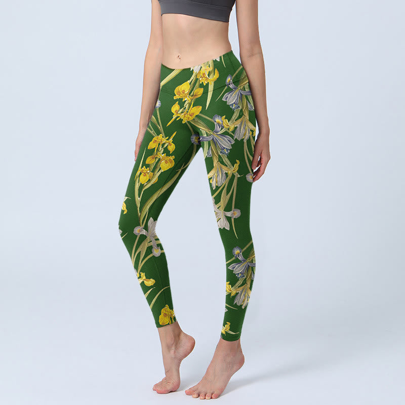 Buddha Stones Green Iris Pattern Print Gym Leggings Women's Yoga Pants - ForestGreen - US18,UK/AU22,EU50 (4XL) - image 1