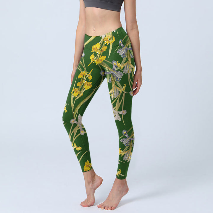 Buddha Stones Green Iris Pattern Print Gym Leggings Women's Yoga Pants - ForestGreen - US18,UK/AU22,EU50 (4XL) - image 1