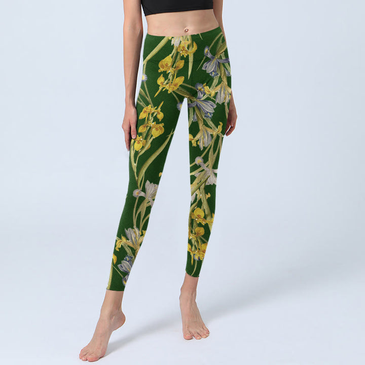 Buddha Stones Green Iris Pattern Print Gym Leggings Women's Yoga Pants - image 6