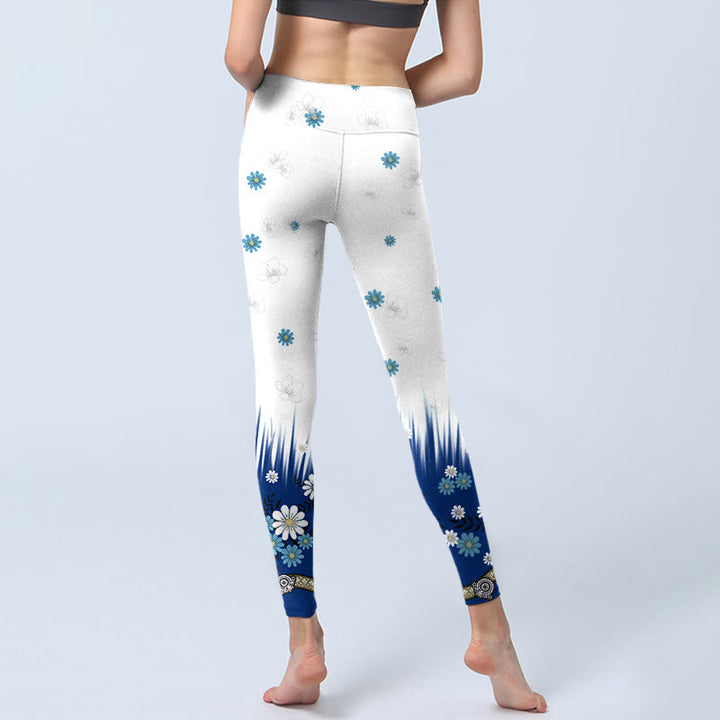 Buddha Stones White Flowers Grass Leaves Pattern Print Gym Leggings Women's Yoga Pants - image 7