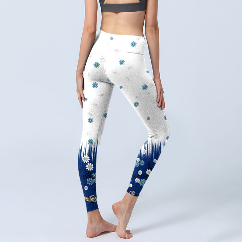 Buddha Stones White Flowers Grass Leaves Pattern Print Gym Leggings Women's Yoga Pants - image 5