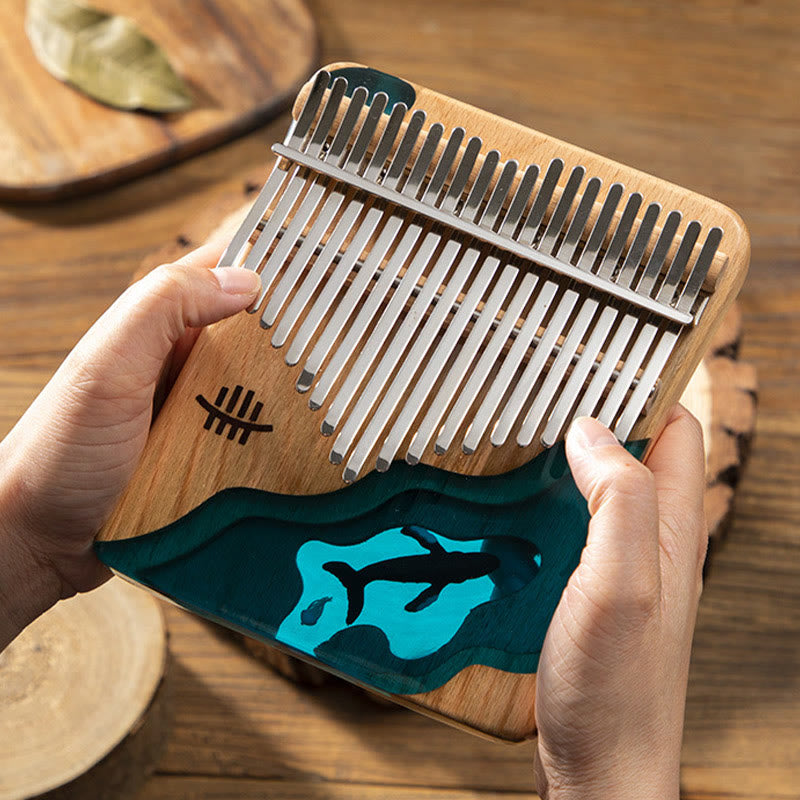Buddha Stones Kalimba 17/21 Keys Thumb Piano Beech Wood Deep Sea Blue Whale Portable Finger Piano