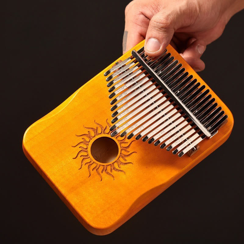 Buddha Stones Kalimba 17/21 Keys Thumb Piano Sun Pattern Maple Wood Beginners Portable Finger Piano