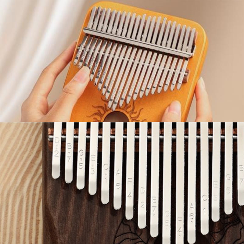 Buddha Stones Kalimba 17/21 Keys Thumb Piano Sun Pattern Maple Wood Beginners Portable Finger Piano
