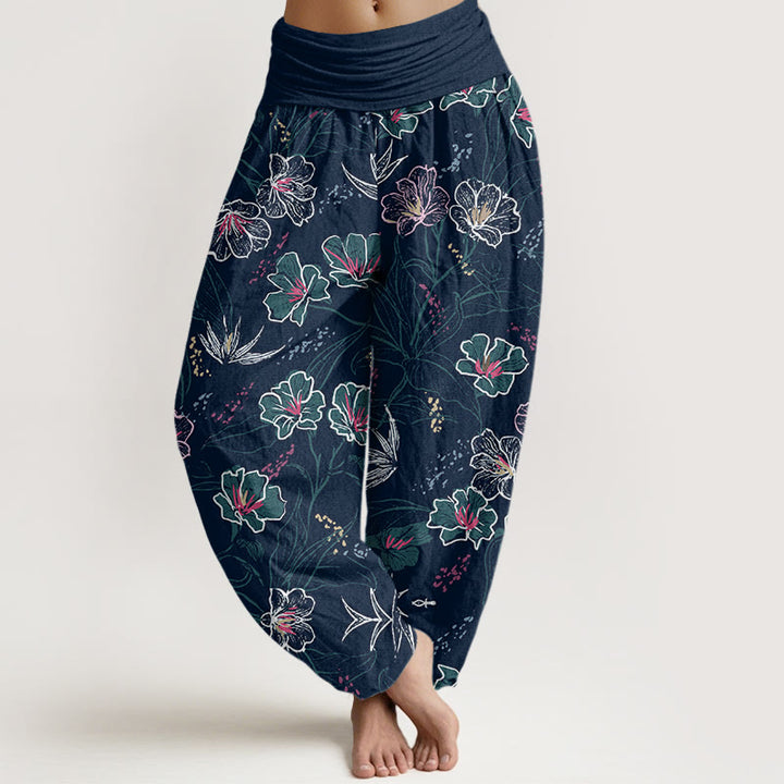 Buddha Stones Casual Tropical Flowers Foliage Pattern Women's Elastic Waist Harem Pants - MidnightBlue - US22,UK/AU26,EU54 (6XL) - image 1