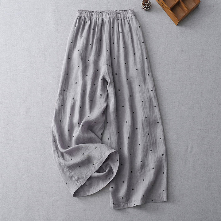 Buddha Stones Summer Casual Polka Dot Pattern Design Cotton Linen Women's Wide Leg Pants With Pockets - image 1