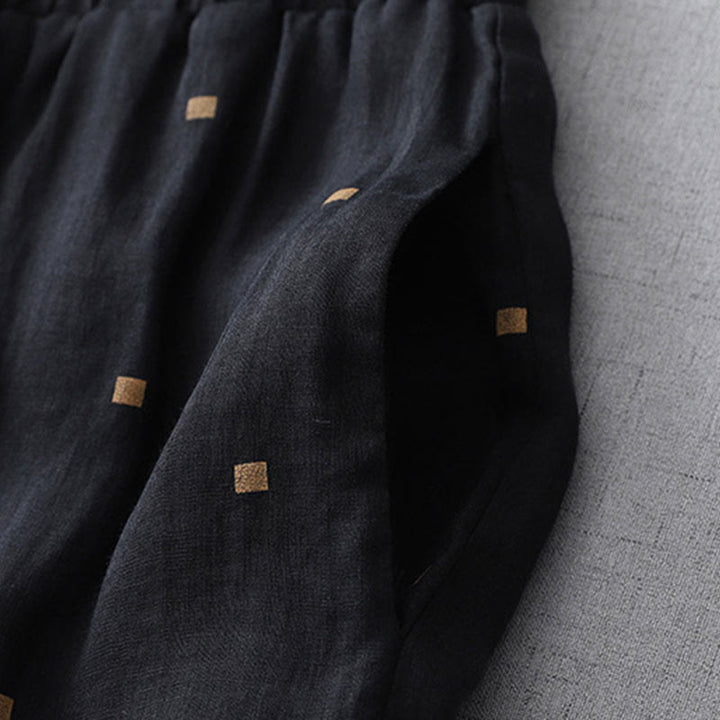 Buddha Stones Summer Casual Polka Dot Pattern Design Cotton Linen Women's Wide Leg Pants With Pockets - image 11