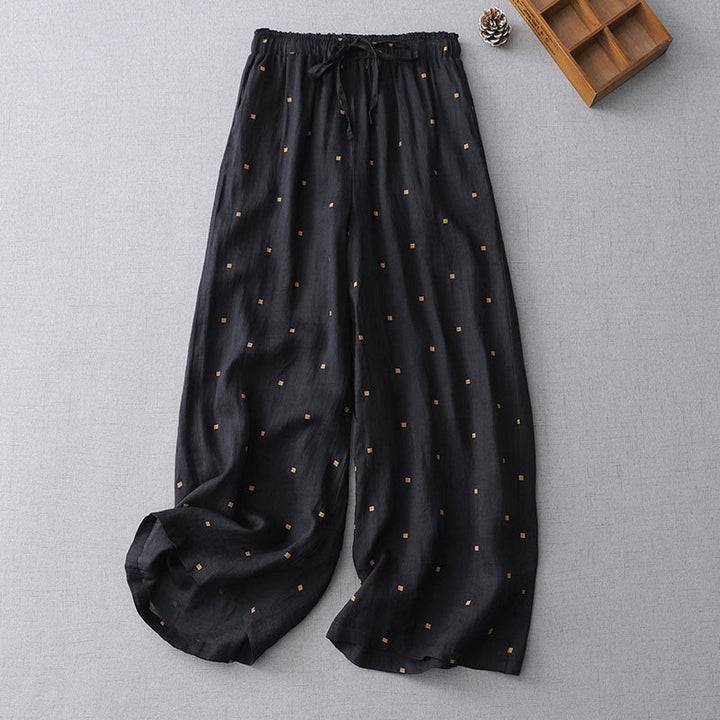Buddha Stones Summer Casual Polka Dot Pattern Design Cotton Linen Women's Wide Leg Pants With Pockets - Black - US8-10,UK/AU12-14,EU40-42 (2XL) - image 9