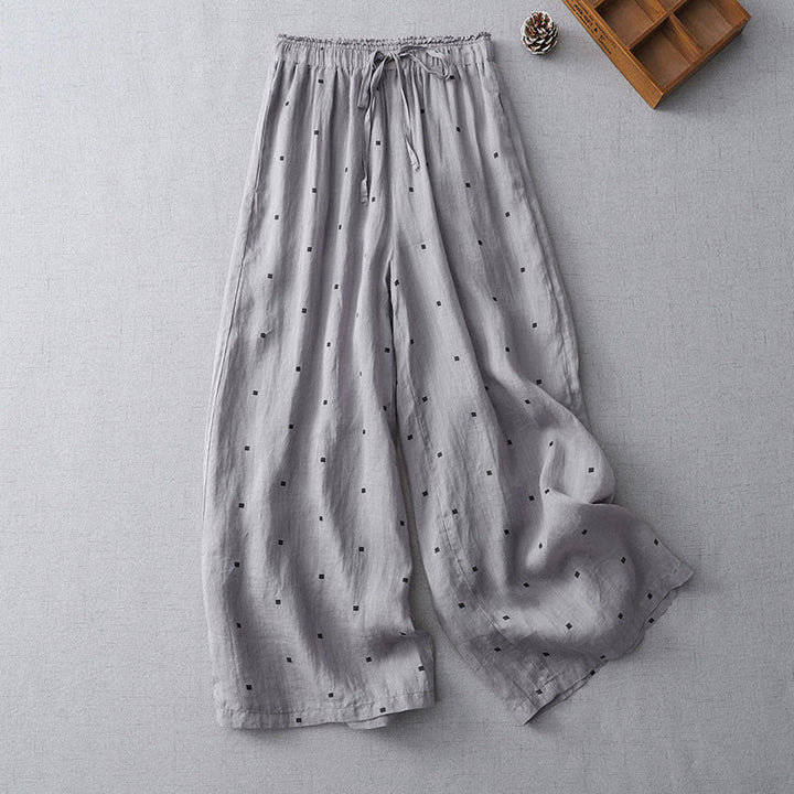 Buddha Stones Summer Casual Polka Dot Pattern Design Cotton Linen Women's Wide Leg Pants With Pockets - DarkGray - US8-10,UK/AU12-14,EU40-42 (2XL) - image 0