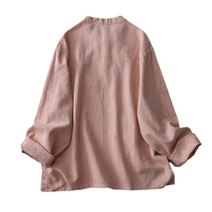 Buddha Stones Vintage Chinese Frog-Button Design Stand Collar Zen Women's Long Sleeve Cotton Linen Shirt - image 5