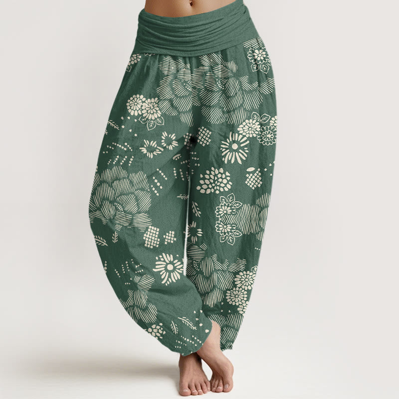 Buddha Stones Casual Floral Line Design Pattern Women's Elastic Waist Harem Pants - MediumSeaGreen - US22,UK/AU26,EU54 (6XL) - image 5