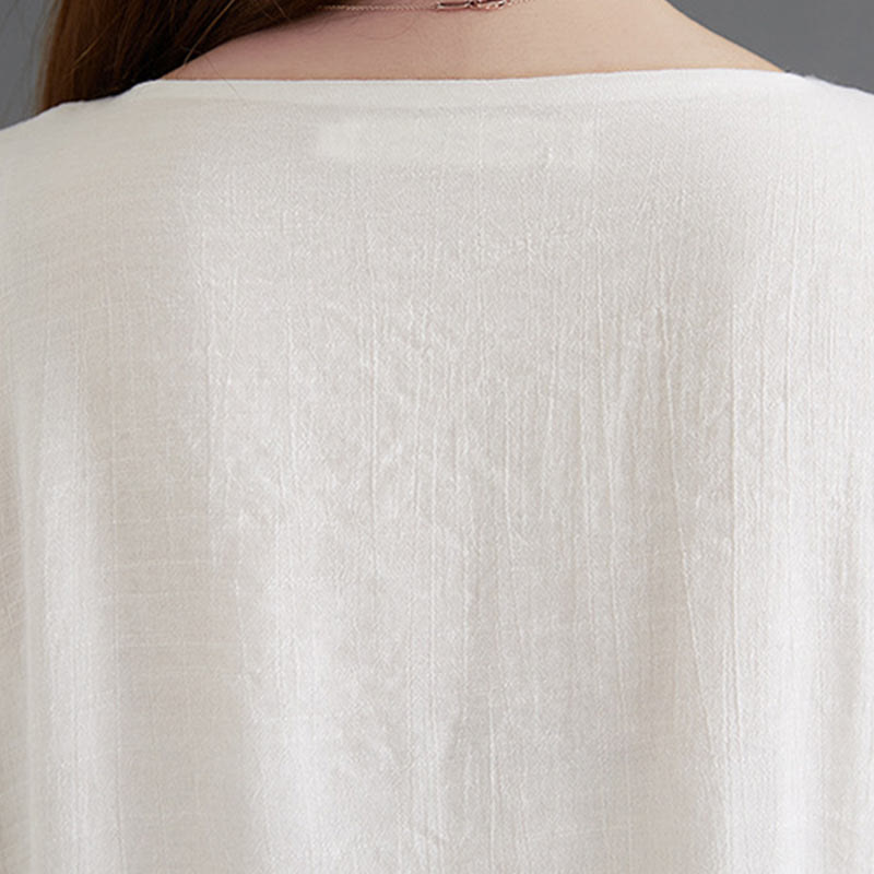 Buddha Stones 2Pcs Beige Chinese Frog-Button Design Long Sleeve Shirt Top Pants Meditation Zen Tai Chi Cotton Linen Clothing Women's Set