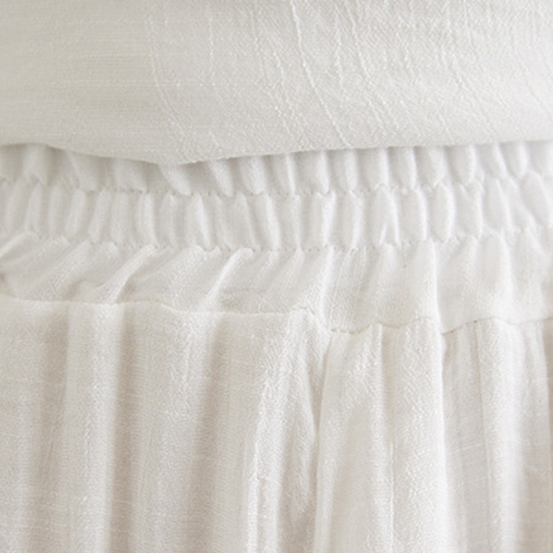 Buddha Stones 2Pcs Beige Chinese Frog-Button Design Long Sleeve Shirt Top Pants Meditation Zen Tai Chi Cotton Linen Clothing Women's Set