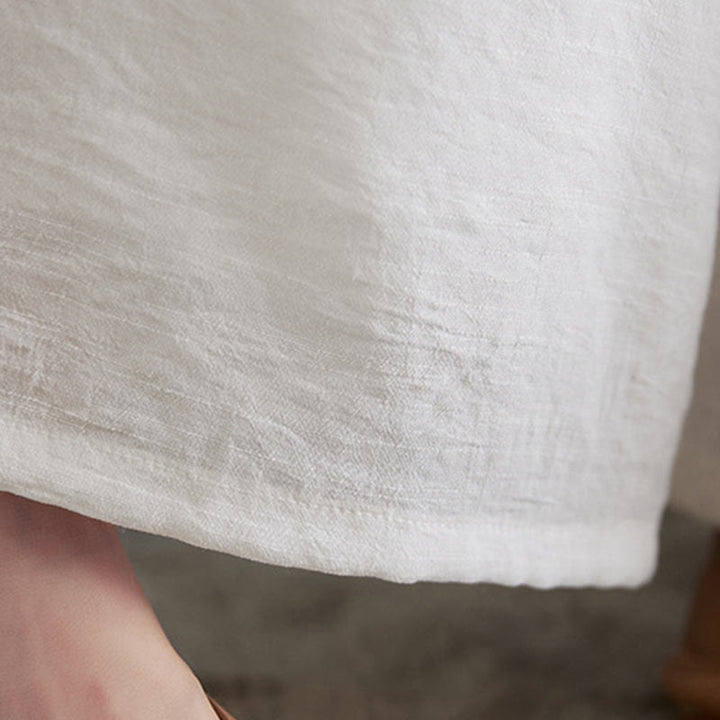 Buddha Stones 2Pcs Beige Chinese Frog-Button Design Long Sleeve Shirt Top Pants Meditation Zen Tai Chi Cotton Linen Clothing Women's Set