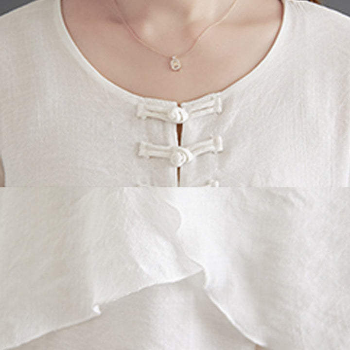 Buddha Stones 2Pcs Beige Chinese Frog-Button Design Long Sleeve Shirt Top Pants Meditation Zen Tai Chi Cotton Linen Clothing Women's Set