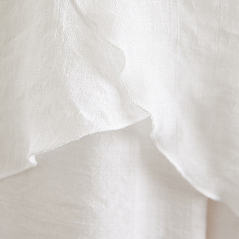 Buddha Stones 2Pcs Beige Chinese Frog-Button Design Long Sleeve Shirt Top Pants Meditation Zen Tai Chi Cotton Linen Clothing Women's Set