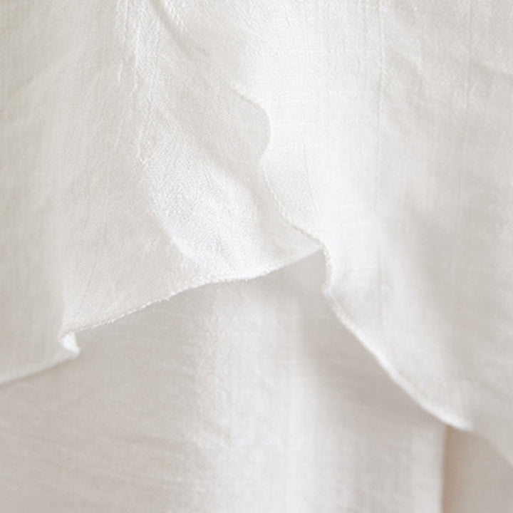 Buddha Stones 2Pcs Beige Chinese Frog-Button Design Long Sleeve Shirt Top Pants Meditation Zen Tai Chi Cotton Linen Clothing Women's Set