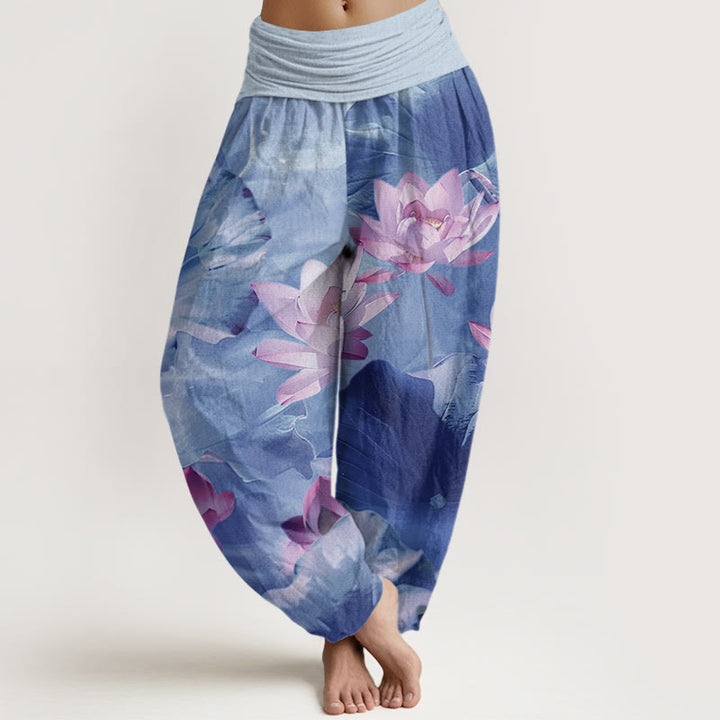 Buddha Stones Casual Lotus Petal Pond Pattern Women's Elastic Waist Harem Pants - CornflowerBlue - US22,UK/AU26,EU54 (6XL) - image 8