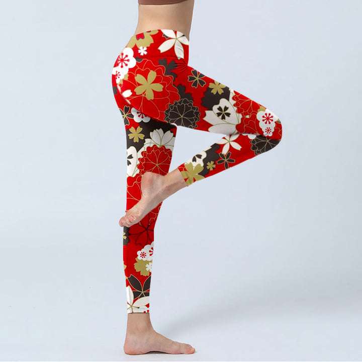 Buddha Stones Cherry Blossom Petals Pattern Print Gym Leggings Women's Yoga Pants - image 5