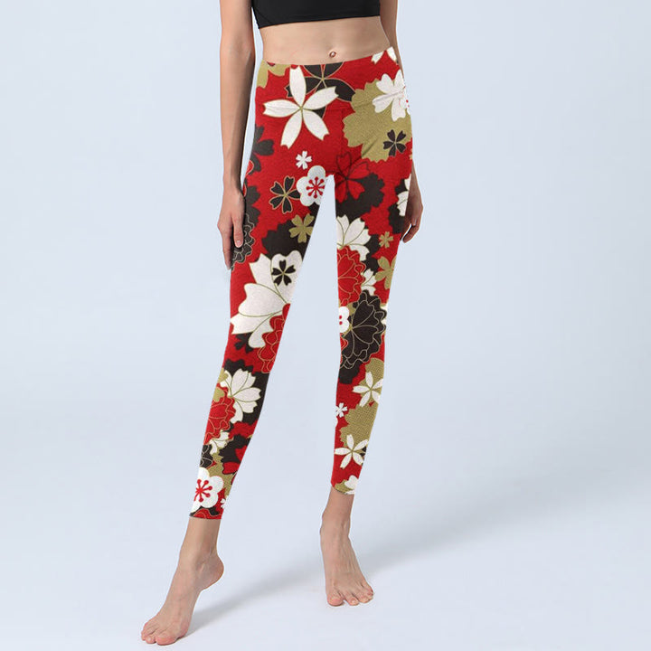 Buddha Stones Cherry Blossom Petals Pattern Print Gym Leggings Women's Yoga Pants - image 6