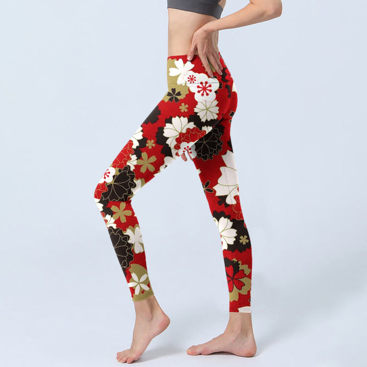Buddha Stones Cherry Blossom Petals Pattern Print Gym Leggings Women's Yoga Pants - image 3