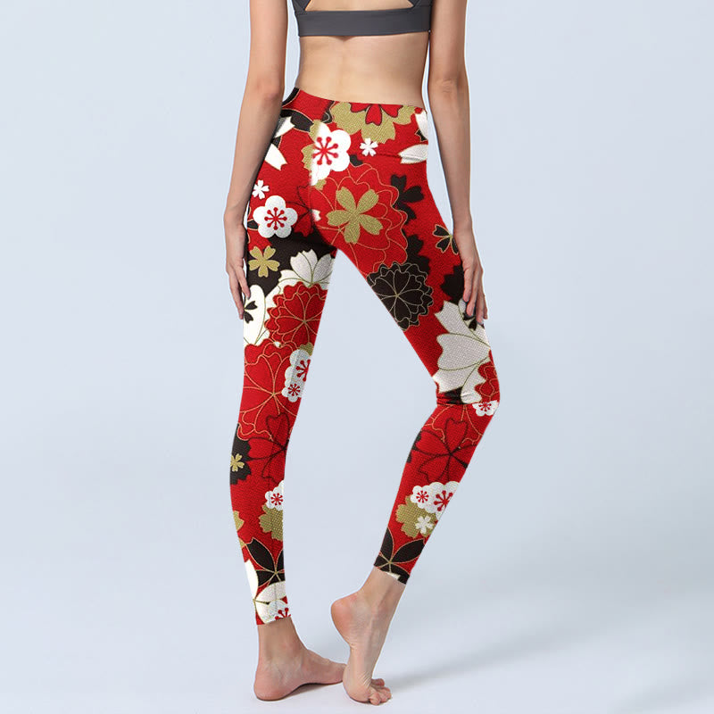 Buddha Stones Cherry Blossom Petals Pattern Print Gym Leggings Women's Yoga Pants - image 4