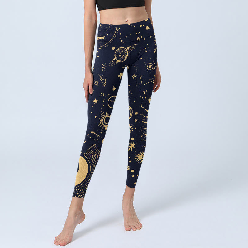 Buddha Stones Moon Star Universepattern Print Gym Leggings Women's Yoga Pants - image 6