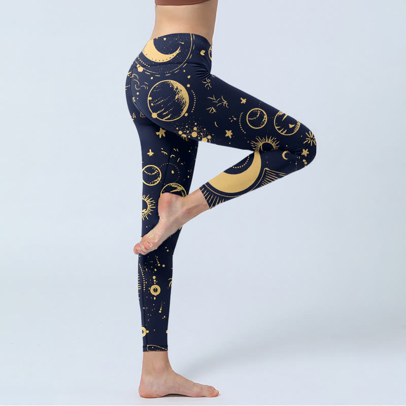 Buddha Stones Moon Star Universepattern Print Gym Leggings Women's Yoga Pants - image 5