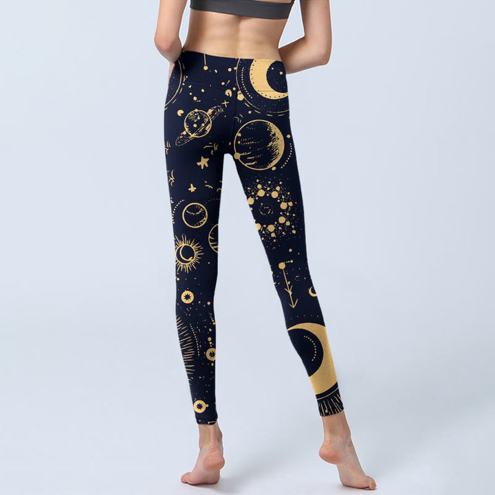 Buddha Stones Moon Star Universepattern Print Gym Leggings Women's Yoga Pants - image 7