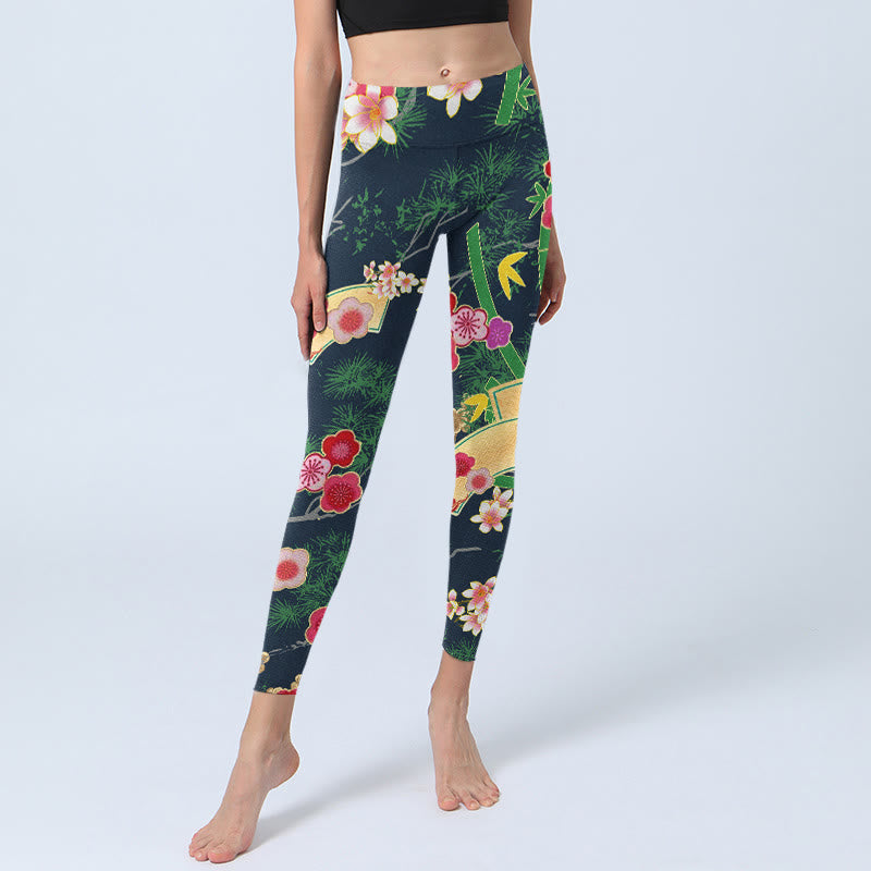 Buddha Stones Cherry Blossoms Bamboo Pine Tree Print Gym Leggings Women's Yoga Pants - image 6