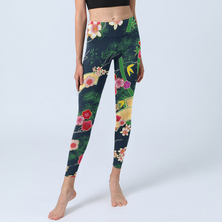 Buddha Stones Cherry Blossoms Bamboo Pine Tree Print Gym Leggings Women's Yoga Pants - image 6